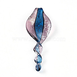 Handmade Gold Sand Lampwork Big Pendants, Spiral Charms, Steel Blue, 66~73x25~26x11~12mm, Hole: 5~6mm(LAMP-T023-09D)