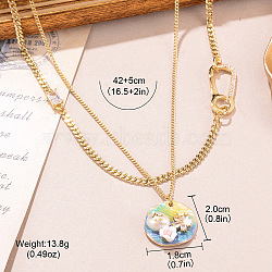Alloy Enamel with Natural Pearl Pendant Brass Chain Necklaces, Golden, Cornflower Blue, 16.54 inch(42cm), pendant: 20x18mm(FS-WGD59E5-01)