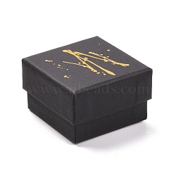 Hot Stamping Cardboard Jewelry Packaging Boxes, with Sponge Inside, for Rings, Small Watches, Necklaces, Earrings, Bracelet, Square, Black, 5.1x5.1x3.3cm(CON-B007-01A)
