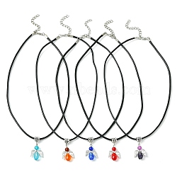 Angel Shape Alloy with Glass Pendant Necklaces, with Imitation Leather Cords, Mixed Color, 17.32 inch(44cm)(NJEW-JN04560)