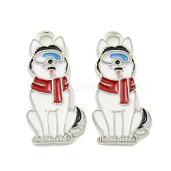 Rack Plating Alloy Enamel Pendants, Cadmium Free & Lead Free, Platinum, Dog Charm, FireBrick, 20x10x1.5mm, Hole: 1.8mm(ENAM-Z014-01P-02)