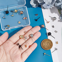 16Pcs 8 Style 304 Stainless Steel Ball Stud Earring Findings, with Loop, 16Pcs Brass & Iron & 304 Stainless Steel Ear Nuts/Earring Backs, Mixed Color, 15~20x7~11x4~8mm, Hole: 1.7~2mm, Pin: 0.7~0.8mm, 2Pcs/style(STAS-UN0028-27)