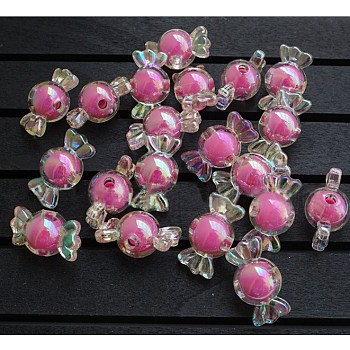 Acrylic Beads, Bead in Bead, AB Color, Candy, Hot Pink, 12x22x12mm, Hole: 3mm, about 375pcs/500g