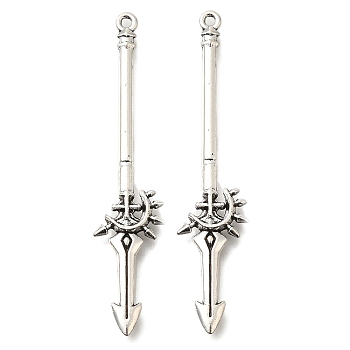 Tibetan Style Alloy Big Pendants, Cadmium Free & Lead Free, Halberd Charm, Antique Silver, 58x12x3mm, Hole: 1.5mm, about 263pcs/500g