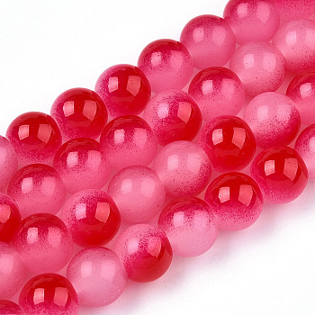 Baking Paint Imitation Jade Glass Round Bead Strands, Two Tone, Crimson, 6~6.5mm, Hole: 1mm