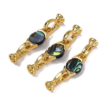 Rack Plating Brass and Abalone Shell Flod Over Clasps, Flat Round, Real 18K Gold Plated, 36mm