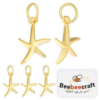5Pcs 925 Sterling Silver Pendants, Starfish/Sea Stars Charms, with S925 Stamp & Open Jump Rings, Golden, 15x9.5x2mm, Hole: 4mm