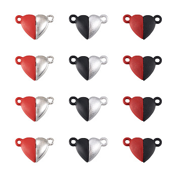 12 Sets 3 Colors Alloy Magnetic Clasps, for Pendants Making, Heart, Mixed Color, 10~10.5x15~15.5x6~6.5mm, Hole: 1.4~1.5mm, 4 sets/color