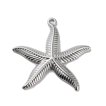 Non-Tarnish 304 Stainless Steel Pendants, Starfish Charm, Stainless Steel Color, 29x27.5x2.5mm, Hole: 1.5mm