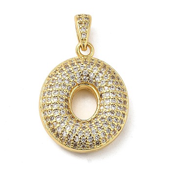 Brass Micro Pave Cubic Zirconia Pendants, Cadmium Free & Lead Free, Long-Lasting Plated, Real 18K Gold Plated, Letter O, 22.5x18x5.5mm, Hole: 4.5x3mm