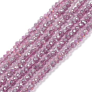 Electroplate Glass Beads Strands, AB Color Plated, Faceted Rondelle, Rosy Brown, 3x2mm, Hole: 0.5mm, about 165~170pcs/strand, 16.7 inch