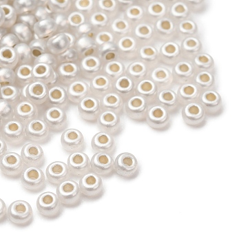 10G Silver Lined Glass Seed Beads, Small Craft Beads for DIY Jewelry Making, Round, White, 12/0, 2~2.5x1.5mm, Hole: 0.8mm