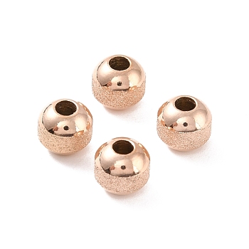 Ion Plating(IP) Textured 304 Stainless Steel Beads, Round, Rose Gold, 6mm, Hole: 2mm