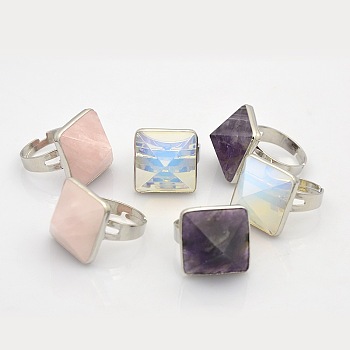 Adjustable Natural & Synthetic Mixed Stone Rings, with Platinum Plated Brass Findings, Mixed Color, 18mm
