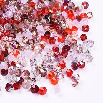 Czech Glass Beads, Faceted, Bicone, Red, 4x3.5~4mm, Hole: 1mm, about 720pcs/bag