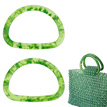 Resin Imitation Jade Bag Handles, D Shape, for Bag Replacement Accessories, Green, 9.2x12.4x1.1cm, Inner Diameter: 6.8x10cm, 2pcs/set