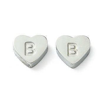 Tarnish Resistant 316L Surgical Stainless Steel Beads, Love Heart with Letter Bead, Stainless Steel Color, Letter B, 5.5x6.5x2.5mm, Hole: 1.4mm