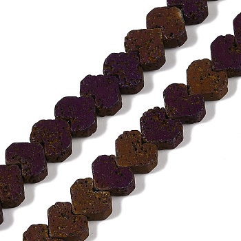 Electroplated Natural Lava Rock Beads Strands, Heart, Purple Plated, 6x6.5x3mm, Hole: 1mm, about 82pcs/strand, 16.14''(41cm)