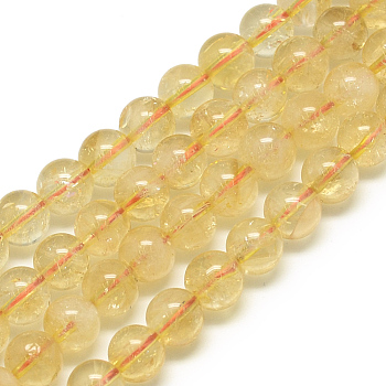 Natural Citrine Beads Strands, Round, 6x6mm, Hole: 1mm, about 62pcs/strand, 15.5 inch