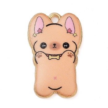 Rack Plating Alloy Enamel Pendants, Golden, Dog Charm, PeachPuff, 25x16x2mm, Hole: 2mm