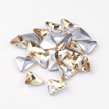 Glass Pointed Back Rhinestone, Back Plated, Faceted, Triangle, Wheat, 18x19.5x6mm