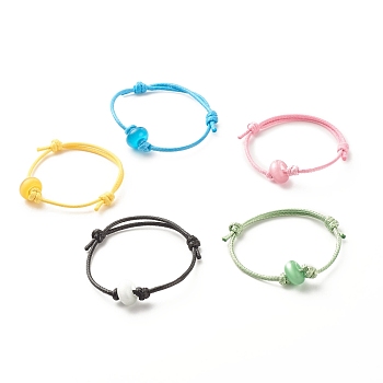 Cat Eye Rondelle Beaded Cord Bracelet, Adjustable Bracelet for Women, Mixed Color, Inner Diameter: 1-5/8~3 inch(4~7.5cm)
