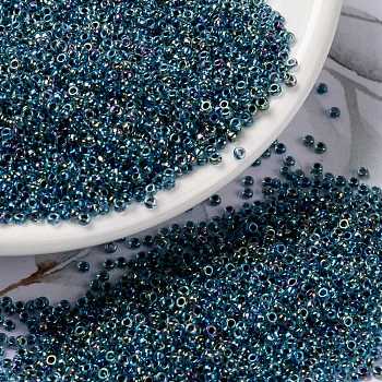 MIYUKI Round Rocailles Beads, Japanese Seed Beads, (RR339) Blue Lined Aqua AB, 15/0, 1.5mm, Hole: 0.7mm, about 5555pcs/bottle, 10g/bottle