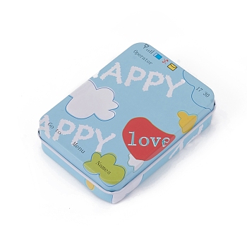 Tinplate Storage Box, Jewelry Box, for DIY Candles, Dry Storage, Spices, Tea, Candy, Party Favors, Rectangle with Word Happy & Love, Colorful, 9.6x7x2.2cm