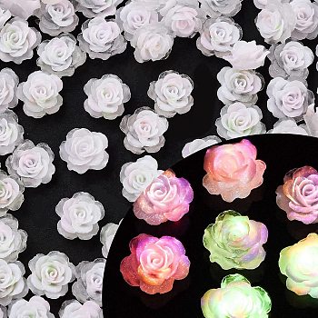 Luminous Resin Decoden Cabochons, Glow in the Dark, Flower, Pink, 9.5~10x5mm