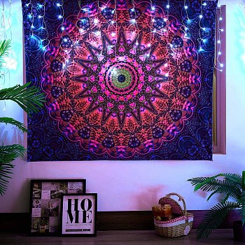 Black Light Boho Mandala Wall Tapestry, Glow in the Dark Trippy Tapestry, for Psychedelic Neon Party Wall, Bedroom, Living Room, Fuchsia, 51.2"x59.1"(150x130cm)