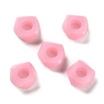 Resin European Beads, Large Hole Beads, Faceted, Polygon, Pearl Pink, 13~13.5x8mm, Hole: 5.7mm