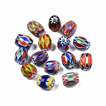 Handmade Millefiori Lampwork Beads, Barrel, Mixed Color, 11~13x10~11mm, Hole: 1.4~4mm