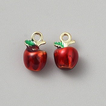 Alloy Enamel Pendants, Golden, Fruits, Apple, 12.5x7.5x7mm, Hole: 1.7mm