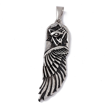 Tibetan Style 304 Stainless Steel Big Pendants, Wings Charm, Antique Silver, 56.5x15.5x5mm, Hole: 9x4mm