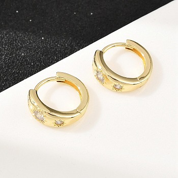 Sun Brass Micro Pave Clear Cubic Zirconia Hoop Earrings, Real 18K Gold Plated, 12.5x14x5mm