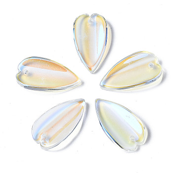 Transparent Glass Pendants, AB Color Plated, Leaf, Clear AB, 20.5x11x3.5mm, Hole: 1.2mm