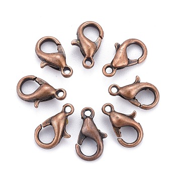 Red Copper Tone Zinc Alloy Lobster Claw Clasps, Parrot Trigger Clasps, Cadmium Free & Nickel Free & Lead Free, Size: about 6mm wide, 10mm long, hole: 1mm