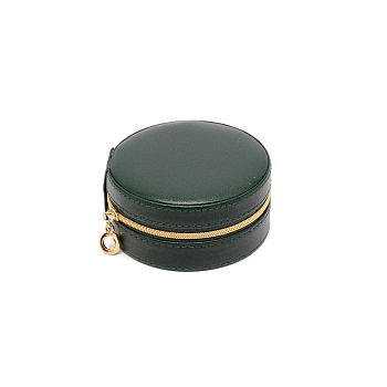 PU Leather Jewelry Box, with Foam Mat, Flat Round, Dark Slate Gray, 10.05x4.85cm