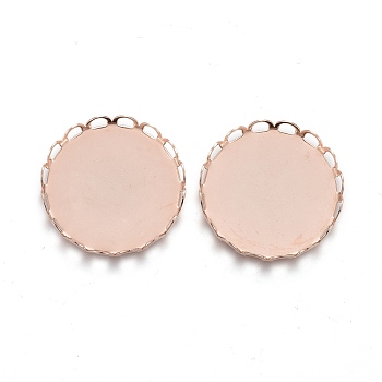 304 Stainless Steel Cabochon Settings, Lace Edge Bezel Cups, Flat Round, Rose Gold, Tray:20mm, 21x3mm