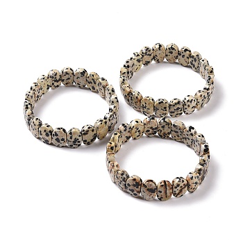 Natural Dalmatian Jasper Oval Beaded Stretch Bracelet, Gemstone Jewelry for Women, Inner Diameter: 2-1/8 inch(5.4~5.5cm)
