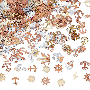 800Pcs 16 Style Ocean Theme Brass Nail Art Cabochons, Nail Art Charms for Women DIY Manicures Decoration Accessories, Mixed Patterns, 4~7.5x3~5.5x0.1mm, 50pcs/style