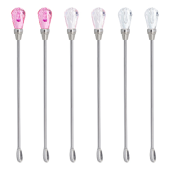 6Pcs 3 Colors Stainless Steel Sealing Wax Mixing Stirrers, Acrylic Head Melting Spoon, Mixed Color, 103x9mm, 2pcs/color