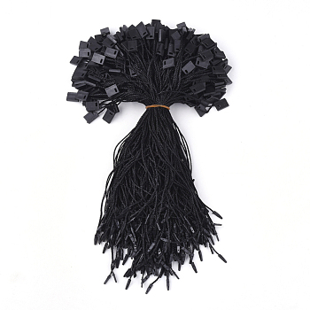 Polyester Cord with Seal Tag, Plastic Hang Tag Fasteners, Black, 185~195x1mm, about 850pcs/bag