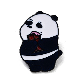 Black Alloy Brooches, Enamel Pins, Panda, 27x19x1.4mm