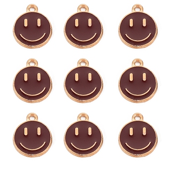 Alloy Enamel Charms, Flat Round with Smiling Face, Coconut Brown, 14.5x12x1.5mm, Hole: 1.5mm