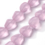 Transparent Frosted Glass Beads Strands, Nuggets, Pearl Pink, 15x12x9.5mm, Hole: 1mm, about 40pcs/strand, 23.62''(60cm)(X-FGLA-S001-02G)