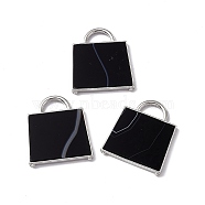 Natural Black Agate Pendants, Handbag Charms, with Rack Plating Platinum Tone Brass Findings, Cadmium Free & Lead Free, 34x29.5x3mm, Hole: 6x11mm(G-G977-04P-01)