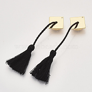 Polyester Tassel Big Pendants, Nickel Free, with Brass Findings, Real 18K Gold Plated, Black, 84~91x21x6.5mm, Hole: 1.4mm(X-KK-T048-062G-NF)