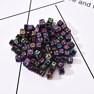 Craft Black Acrylic Beads, Cube with Mixed Color Mixed Expression, 6x6x6mm, Hole: 3.5mm, about 100pcs/bag(MACR-YW0001-11)
