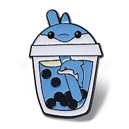 Cartoon Animal Boba Tea Cup Enamel Pin, Electrophoresis Black Alloy Brooch for Clothes Backpack, Shark, 31x21x1.5mm(JEWB-E025-01EB-01)